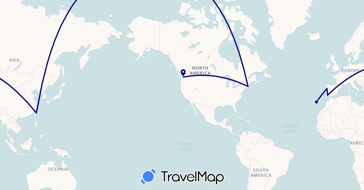 TravelMap itinerary: driving in Portugal, Taiwan, United States (Asia, Europe, North America)